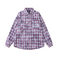 Distressed Washed Plaid Long-sleeved Shirt European And American Fashion Retro Tie-dye