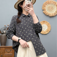 Retro Floral Cotton And Linen Blouse For Women