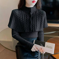 Women's Half Turtleneck Western Style Cable-knit Sweater Top