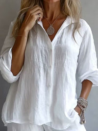 Spring Bestseller Women's Solid Color Linen Long Sleeve Casual Shirt