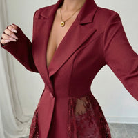 Women's Contrasting-Color Lace Slim-fit A-line Blazer