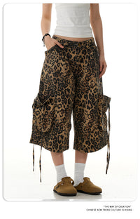 11KN American Vintage Leopard Print Loose Straight Cropped Pants