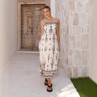 Fashionable Printed Casual Linen Sundress Skirt