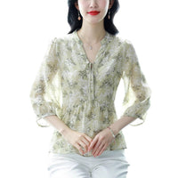 Sweet V-neck Floral Shirt Womens Summer New Stylish Design