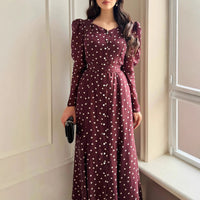 Womens Polka-Dot Fashionable Slimming Long-Sleeve Dress
