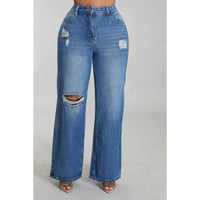 Women's Ripped Jeans Straight-leg Pants