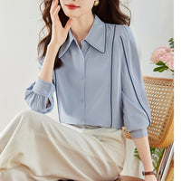 Real Shot Shirt Women's Niche Autumn New Top Chiffon Plus Size