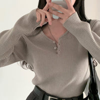 Leisure Day WANGXING Button V-neck Sweater