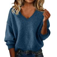 New Fashion Loose Solid Color V-neck Sweater Women