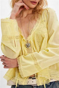 Lace U-shaped Lace Collar Long Sleeve Light Shirt