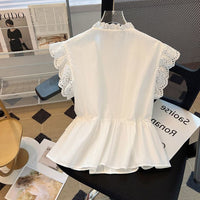 Off-Shoulder Niche Defined-Waist Elegant Lace Top Short Blouse