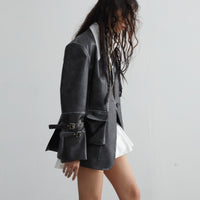 Retro Rub Colored Faux Leather Three-dimensional Pocket Wide Shoulder