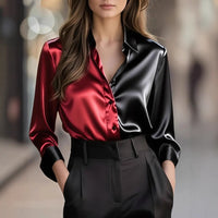 Elegant And Fashionable Double-tone Lapel Button-up Shirt For Women