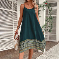 Womens Spaghetti-Strap Patchwork Printed Asymmetrical Dress