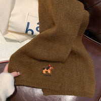 Autumn And Winter Fashionable Warm Cartoon Cute Embroidered Puppy Scarf For Women