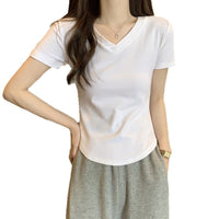 Irregular Hemline Slimfit Vneck Shortsleeve Womens