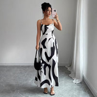 Women's Sexy Printed Side-Slit Slip Dress