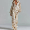 Party-Style Oversized Wide-Leg Champagne Gold Sequin Two-Piece Set
