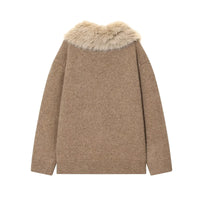 Lazy Style Faux Fur Collar Jacket Knit Sweater Coat