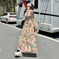 Floral Designer-Look Niche Womens French-Style Slip Long Dress