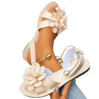 Womens Flat-sole Pearl Strap Sandals