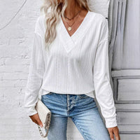 Women's Spring And Autumn Solid Color Falling Shoulder Sleeve Casual Long Sleeve Top