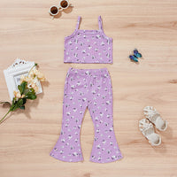 Floral Strap Top Bell-bottom Pants Suit