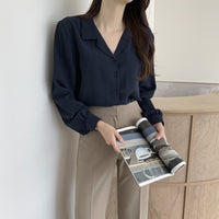 Simple Suit Collar Chiffon Shirt Women's Long Sleeve Shirt