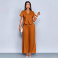 Short-sleeve V-neck Irregular Cardigan And Straight-leg Wide-leg Pants Set