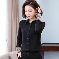 Spring And Autumn Lapel Long Sleeve White Shirt Women's Design Chinese Style Embroidery Chiffon Top