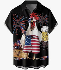 Casual Animal Beer Chicken Printed Shirt