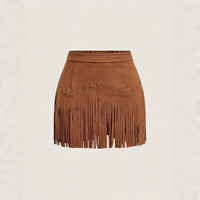Womens Retro Rivet Tassel Mini Skirt