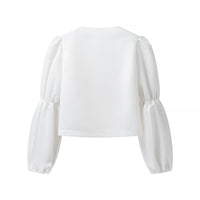 Round Neck Puff Sleeve Short Long Sleeve Shirt
