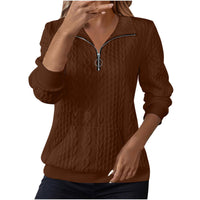 Womens Casual Lapel-collar Zip-up Long-sleeve Hoodie With Pockets