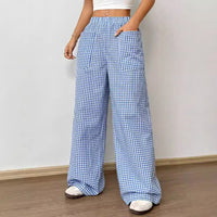 Womens Striped Plaid Printed Wide-Leg Pants