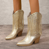 European And American Fashion Middle Fashion Boots Female Retro Chunky Heel Pleated Western Knight