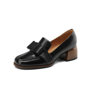 Elegant And Sophisticated Soft Cowhide Commuter Shoes With A Chunky Mid Heel