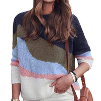 Round Neck Contrast Color Long Sleeve Pullover Casual Spring And Autumn