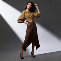 Arrival Fashionable Pleated Design Solid Color High-Waist Midi Skirt