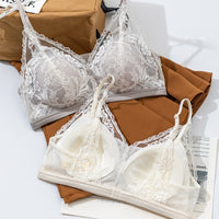 French Lace Backless Sexy Teardrop-Cup Thin-Cup Push-Up Anti-Sag Wireless Deep-V Beautiful-Back Bra