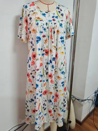 Spring And Summer Women's Elegant Large Swing Round Neck Printed Short Sleeve Dress