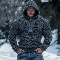 Mens Long-Sleeve Chunky-Knit Hooded Sweater