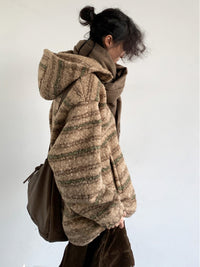 Men's Gradient Woolen Sweater Hooded Vintage Coat