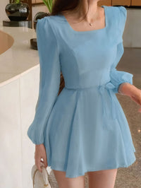 Square-Neck Elegant Korean-Style French-Style Womens Summer High-End Dress