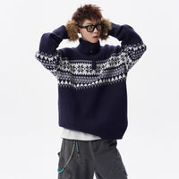 Loose-fitting Knitted Turtleneck Sweater With A Half-zip