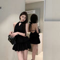 Solid-color Halterneck Backless Dress For Women