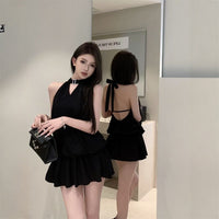 Solid-color Halterneck Backless Dress For Women