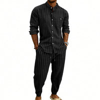 High-street Striped Henley Shirt Jogger Pants