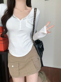 Womens Allure-Driven Slimming Fashionable Long-Sleeve Top With Buttons