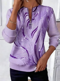 Womens Stylish Patchwork Striped Half-Zip Hoodie
